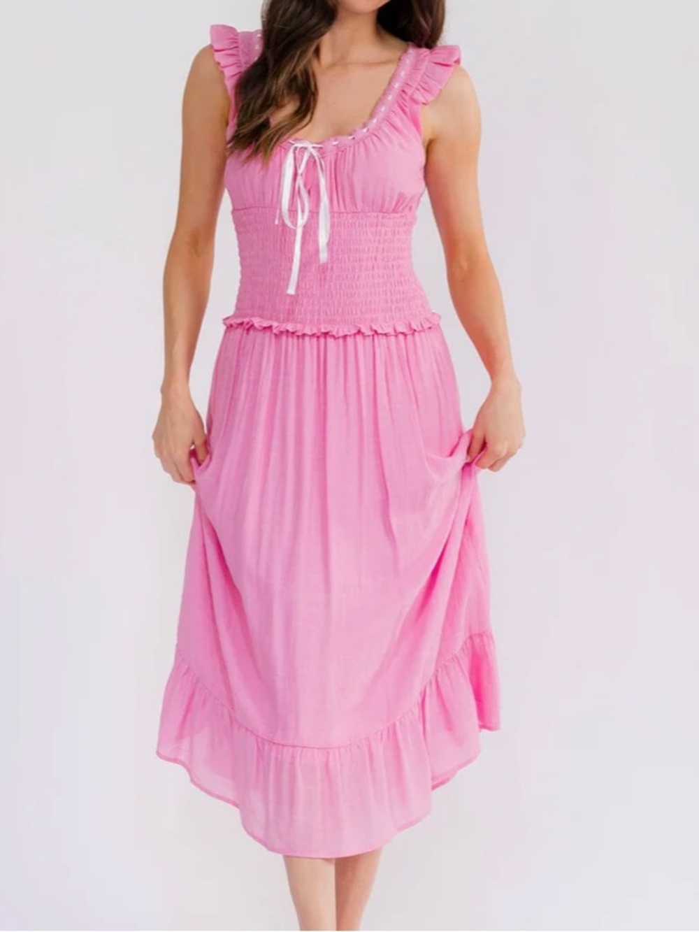 Boho NWT WOMEN'S SLEEVELESS V-NECK SMOCK WAIST MAXI DRESS S-M-L
